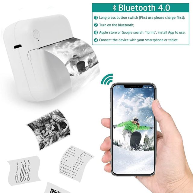Portable Bluetooth Mini Thermal Printer & 5 Rolls Self Adhesive Paper-C15SE