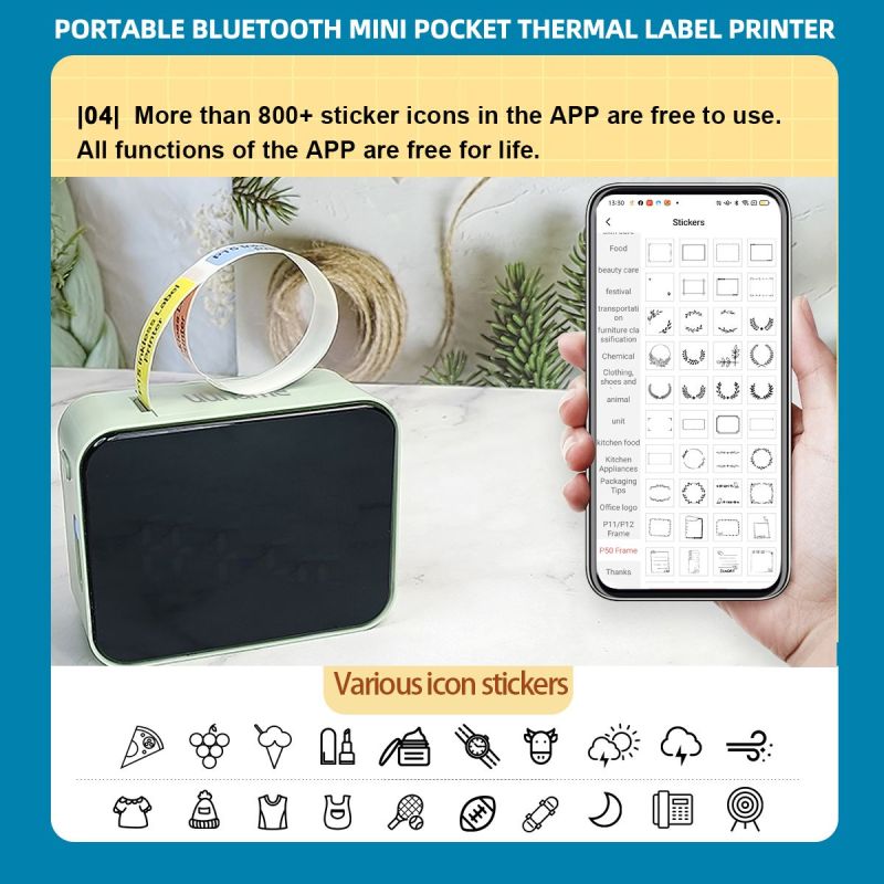 Marklife Mini Portable Sticker Thermal Bluetooth Barcode Label Printers-P15