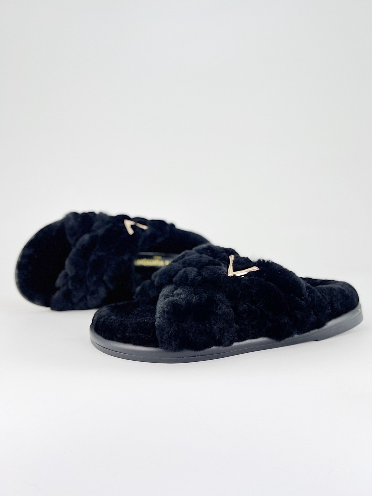 35-41 LOUIS VUITTON light luxury items Louis Vuitton 2024ss The latest autumn/winter new arrival ~ Fluffy shoes semi-mop winterbreak comfert flat slippers LV metal letter button for indoor and outdoor wear