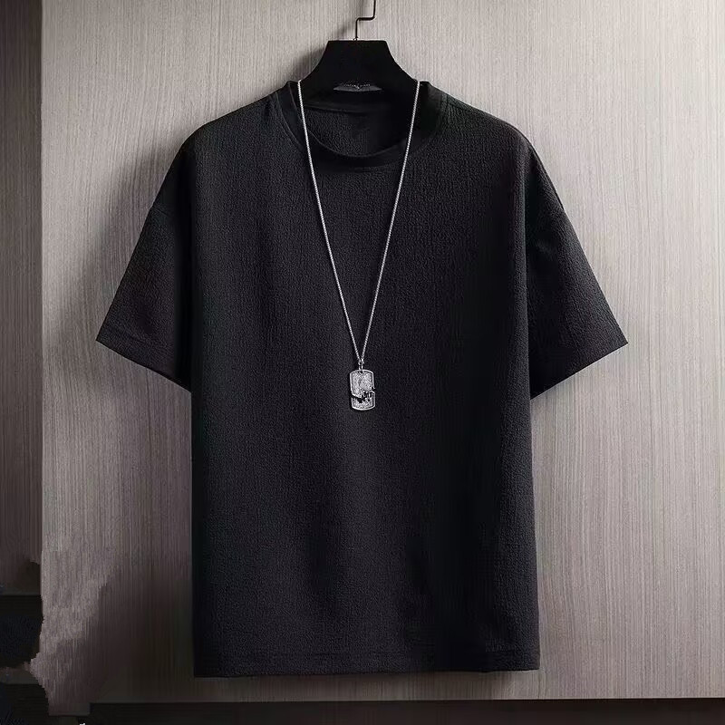 Summer round neck solid color breathable men's ice silk short sleeve T-shirt casual thin quick drying all skin friendly T-shirt 1/2