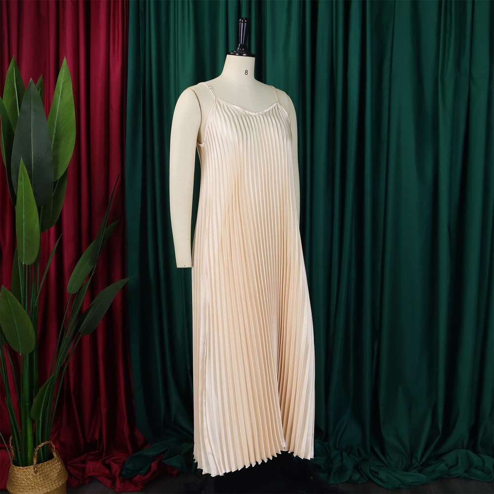 2024 summer new style sling pleated sexy fashionable A-line skirt long African dress
