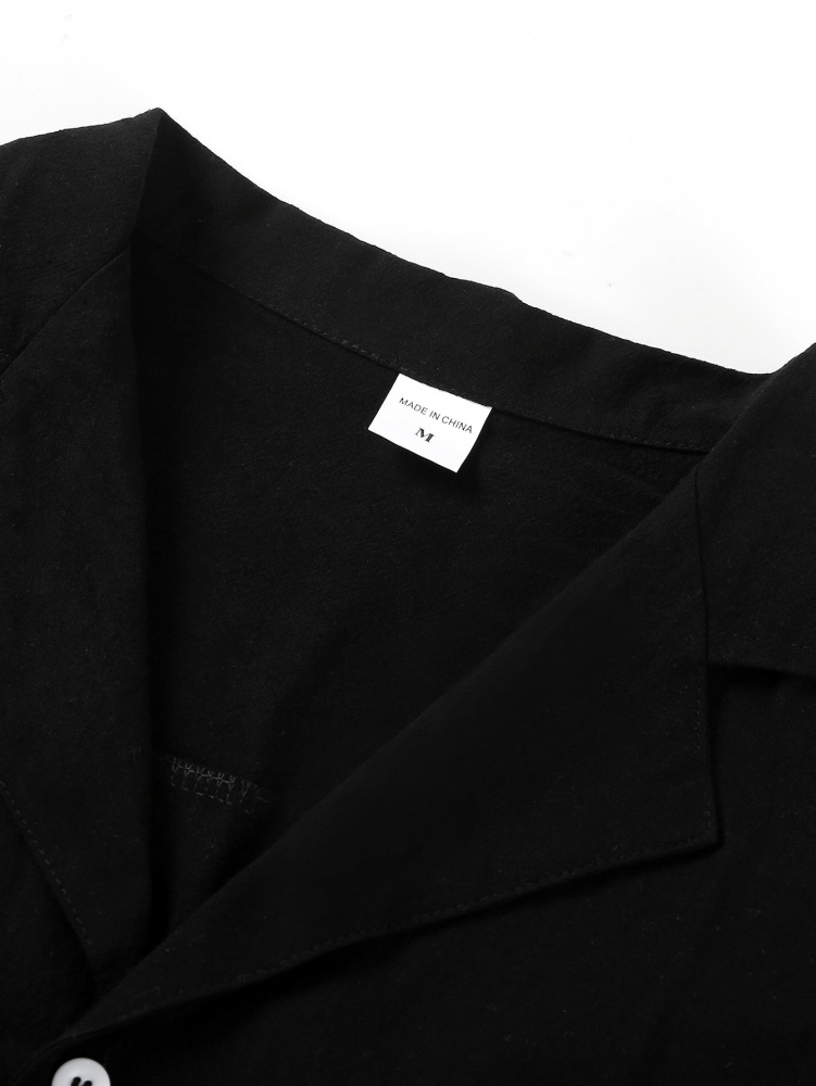 Men's casual lapel loose short-sleeved shirt men's solid color cotton and linen breathable shirt