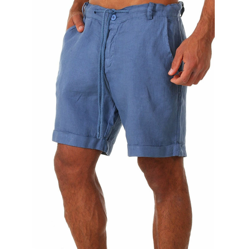 Summer new new cotton and linen solid color lace-up sweatpants men's shorts and casual pants