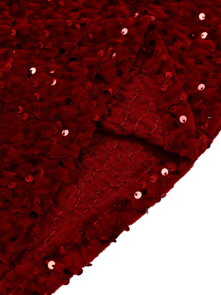New women's round neck long sleeve solid color sequin high waist temperament mid-length dress-Red