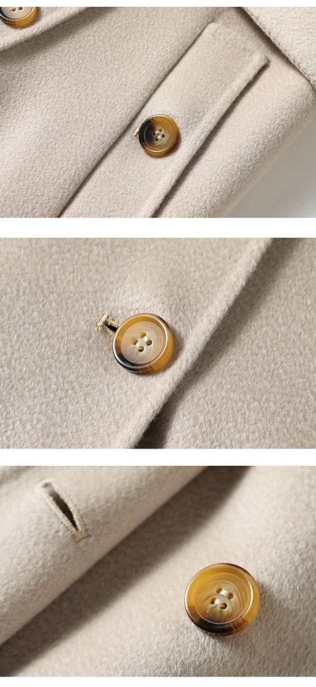 Tweed coat women 2024 fall new lapel cashmere coat double-sided water wave pattern small women long coat