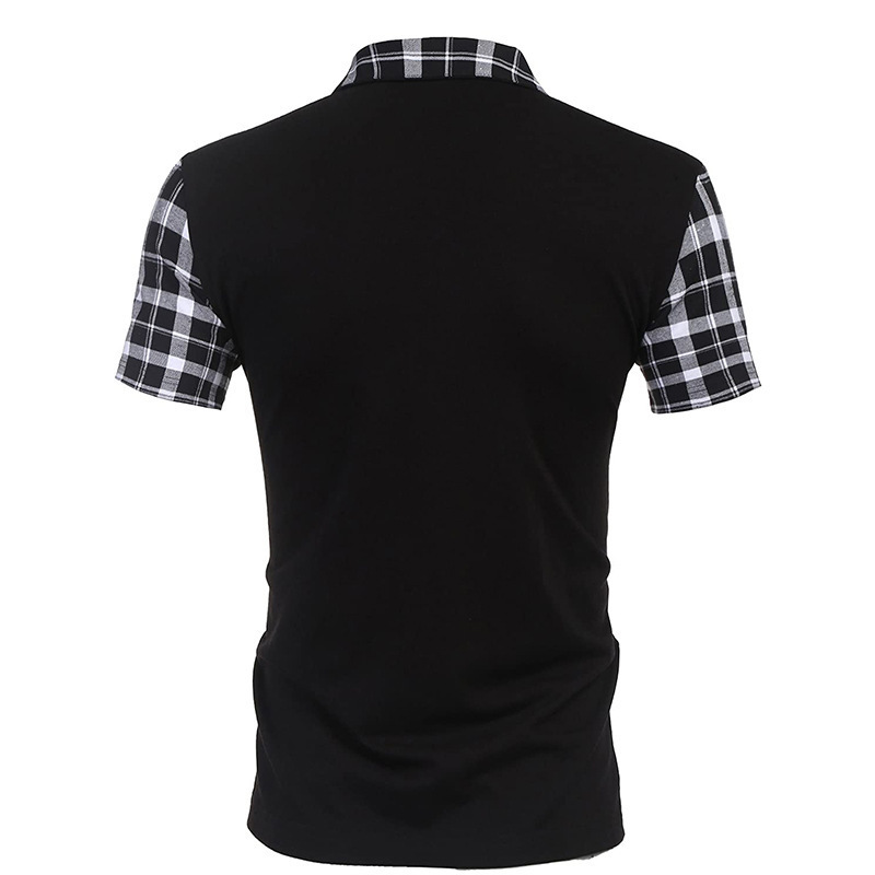 Summer new POLO shirt men's casual splicing short-sleeved polo shirt men's large size zipper plaid T-shirt