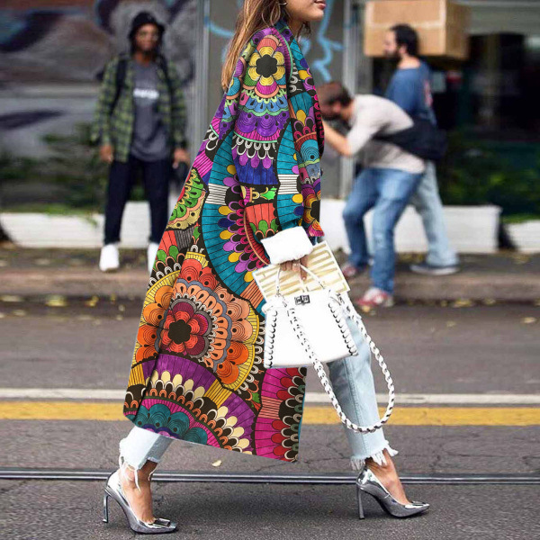 2024 fall and winter new women's fashion loose and ankle printed tweed jacket coat printed