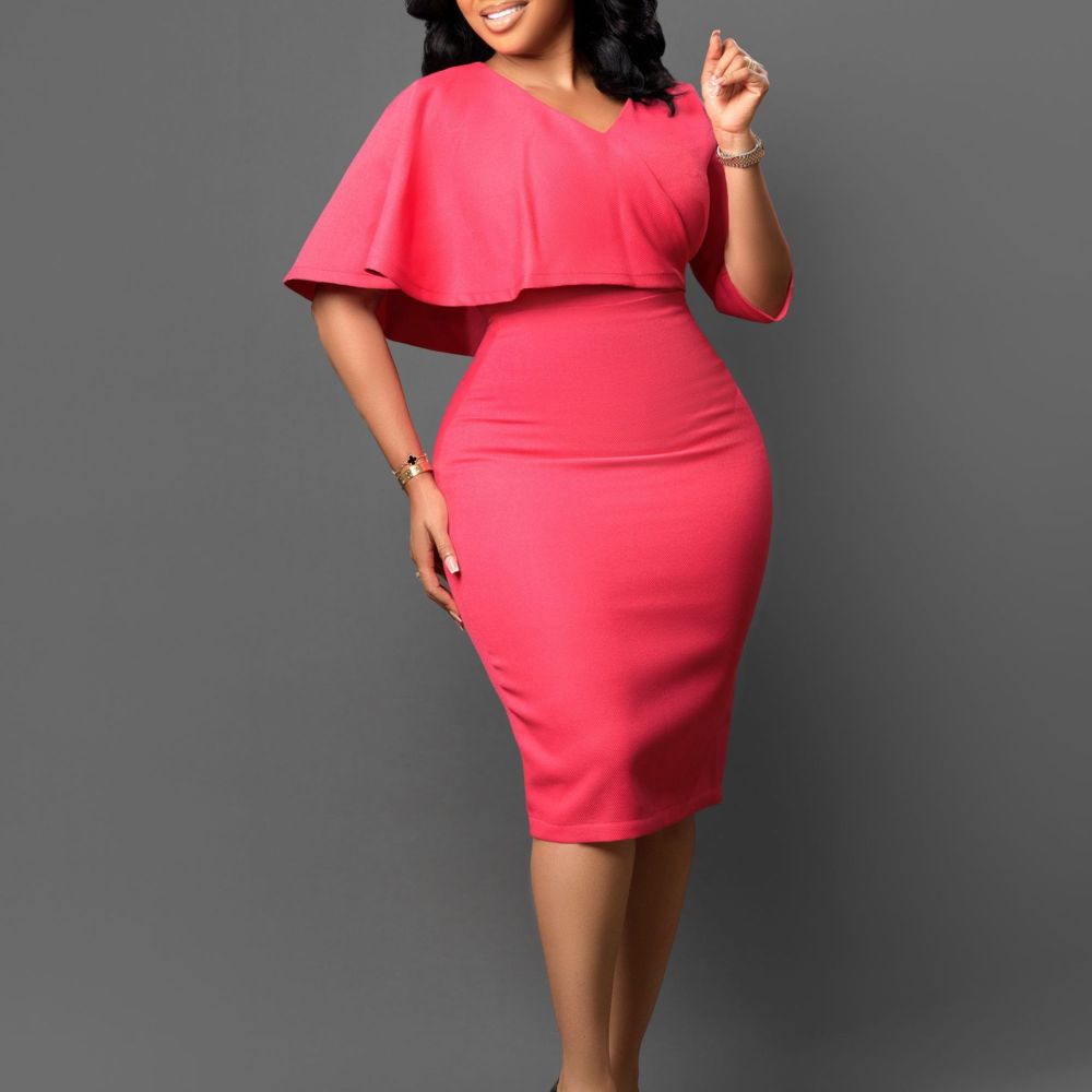 Women's new style Tongle solid color hip-hugging professional pencil skirt African dress
