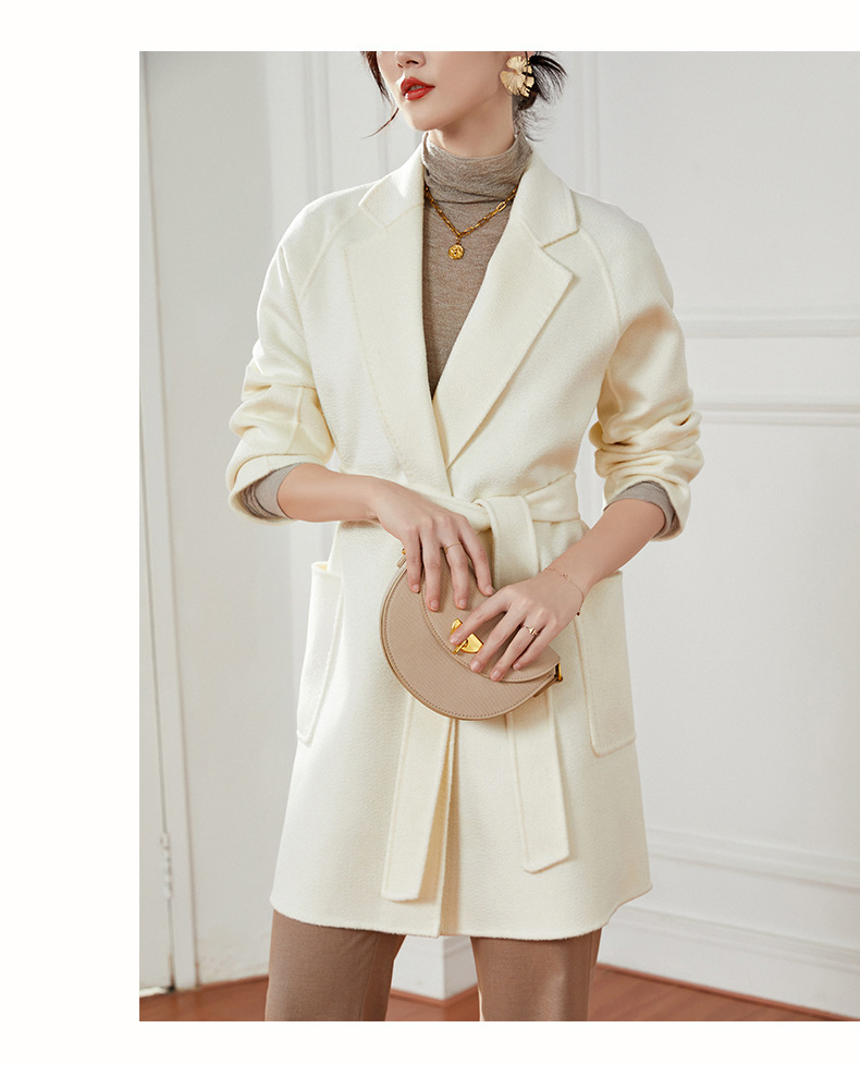 European product Aloe white water wave pattern double-sided cashmere coat female small fall and winter short section tweed coat young models