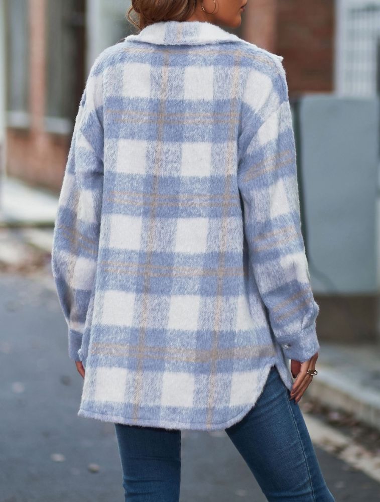 2024 fall and winter new women's plaid mohair coat tweed thick coat