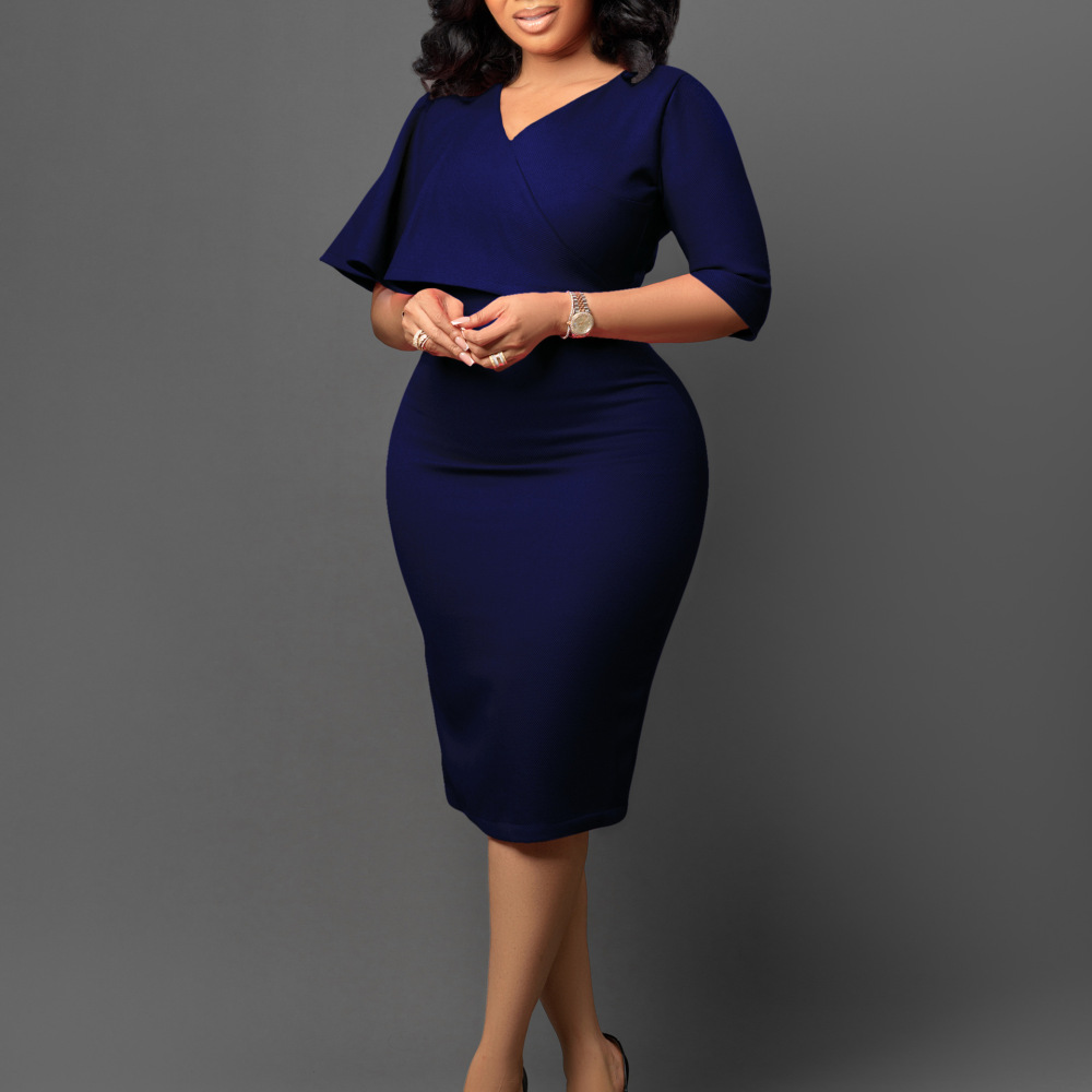 Women's new temperament hip-hugging professional pencil skirt Tongle solid color dress