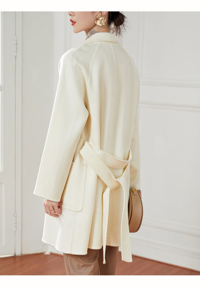 European product Aloe white water wave pattern double-sided cashmere coat female small fall and winter short section tweed coat young models