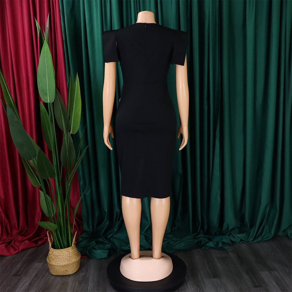 2024 Summer New Short Sleeve Package Hip Tight Temperament Tongle Split Bright Edge Foreign Trade Dresses