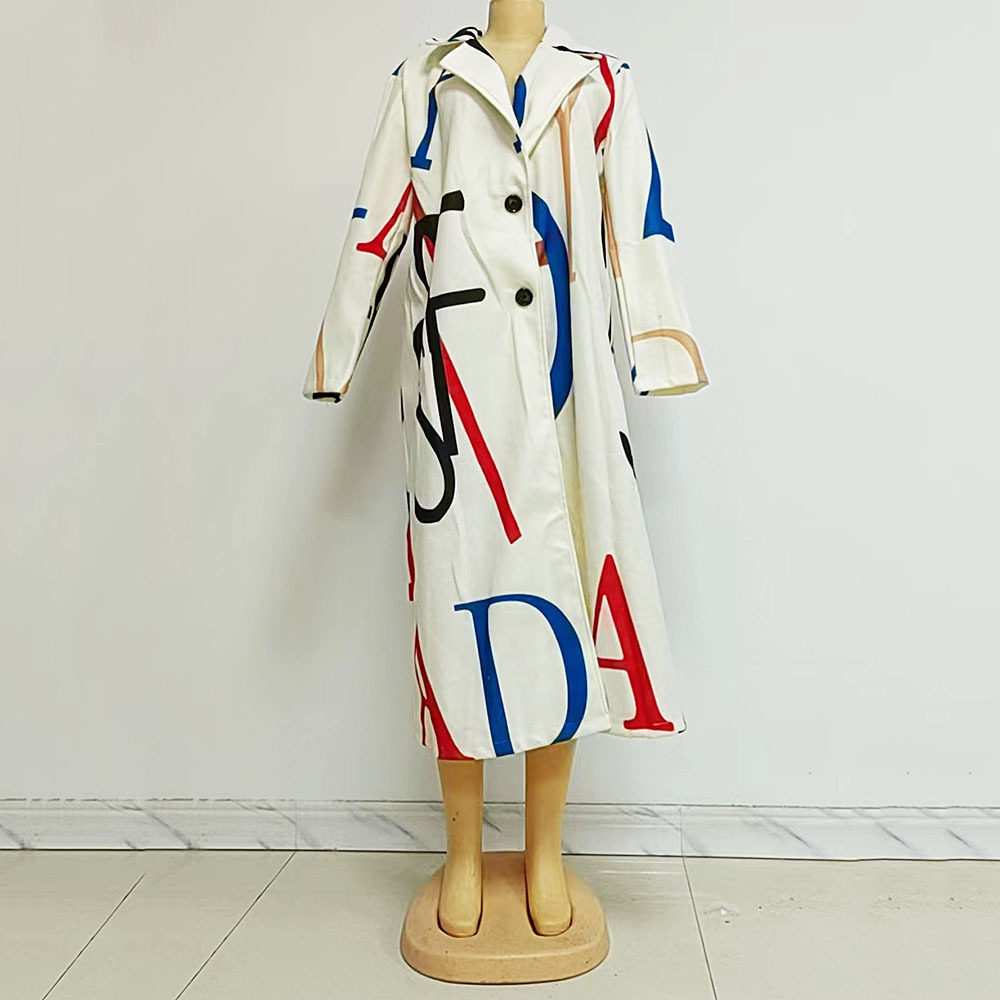 2024 fall and winter new women's loose big yards printed trench coat lapel coat coat women