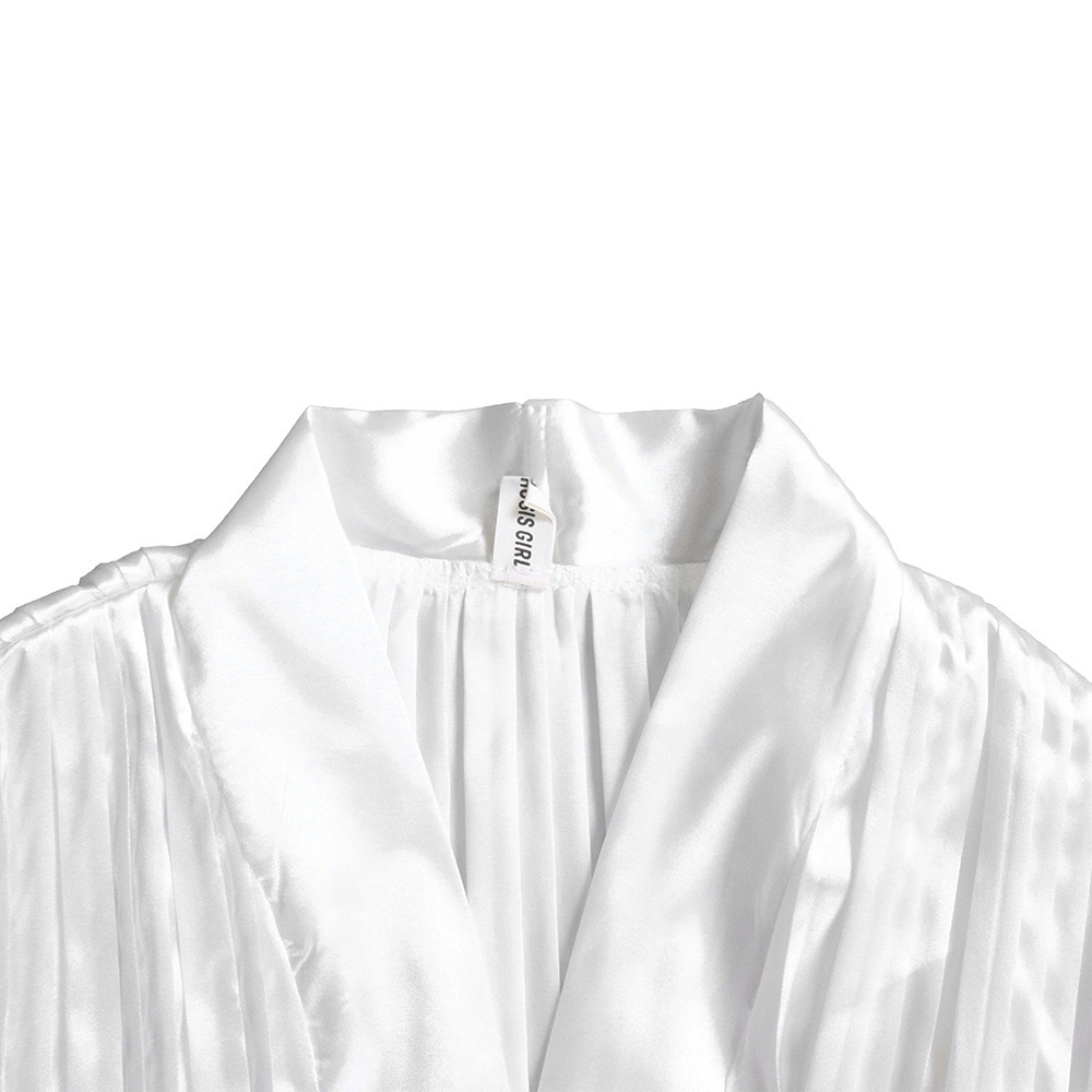 Solid color pleated loose long-sleeved strappy shirt and trousers two-piece set
