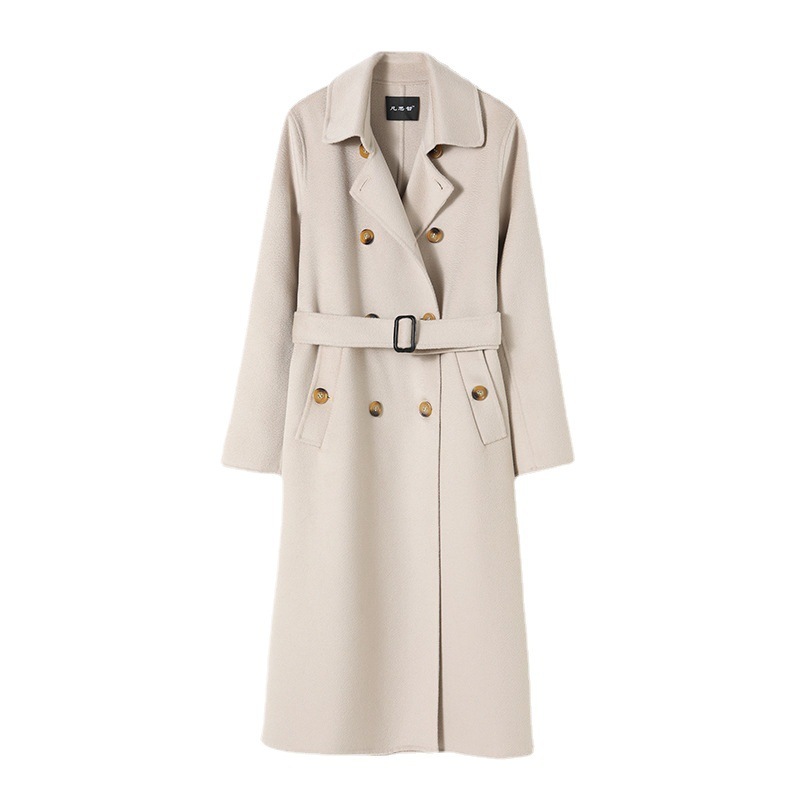 Tweed coat women 2024 fall new lapel cashmere coat double-sided water wave pattern small women long coat