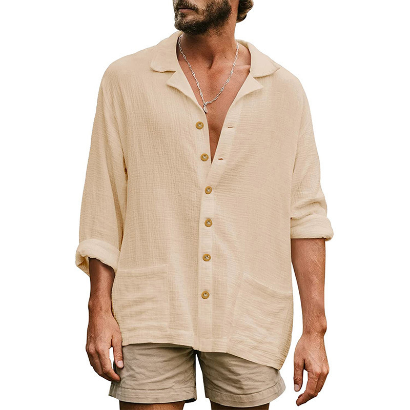 New men's linen short-sleeved shirt suit linen summer loose casual cotton and linen cardigan shirt shorts