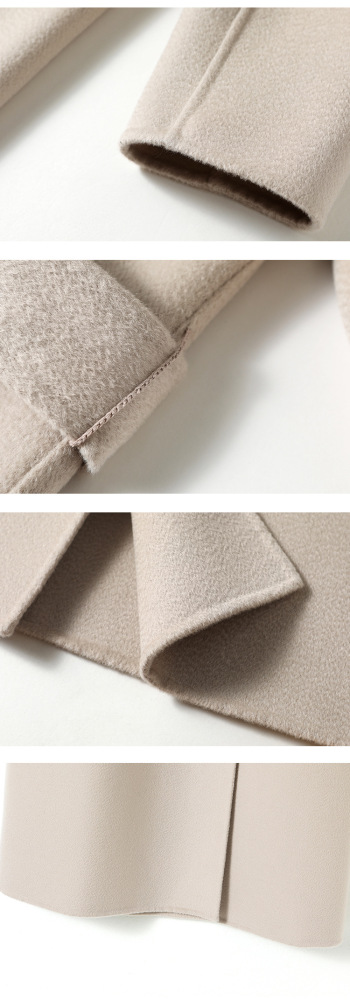 Tweed coat women 2024 fall new lapel cashmere coat double-sided water wave pattern small women long coat
