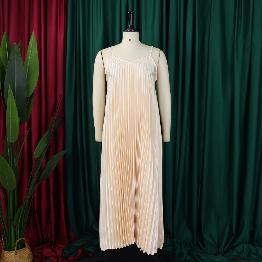 2024 summer new style sling pleated sexy fashionable A-line skirt long African dress