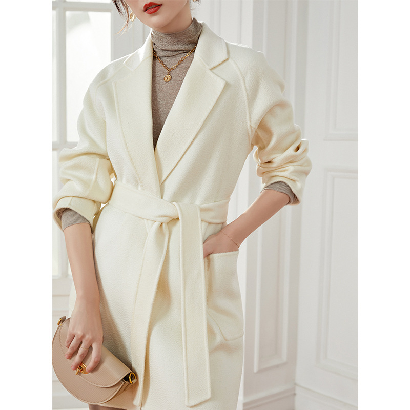 European product Aloe white water wave pattern double-sided cashmere coat female small fall and winter short section tweed coat young models
