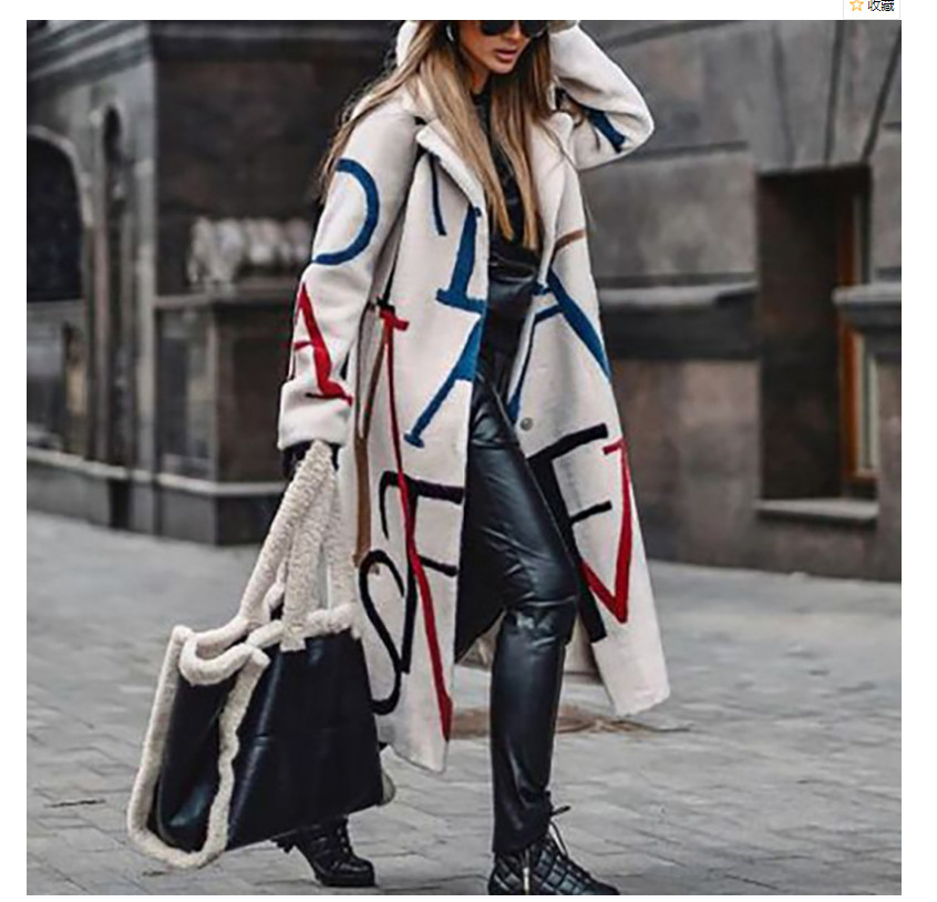 2024 fall and winter new women's loose big yards printed trench coat lapel coat coat women