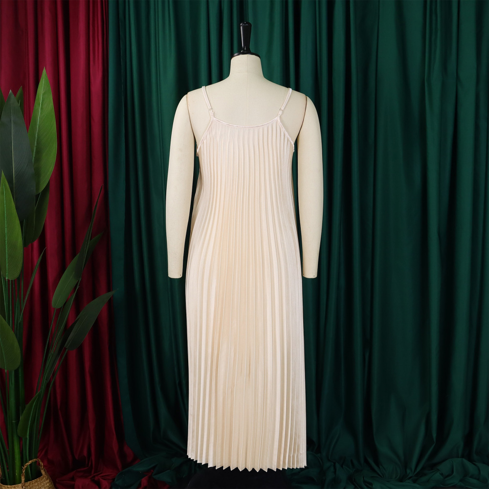2024 summer new style sling pleated sexy fashionable A-line skirt long African dress