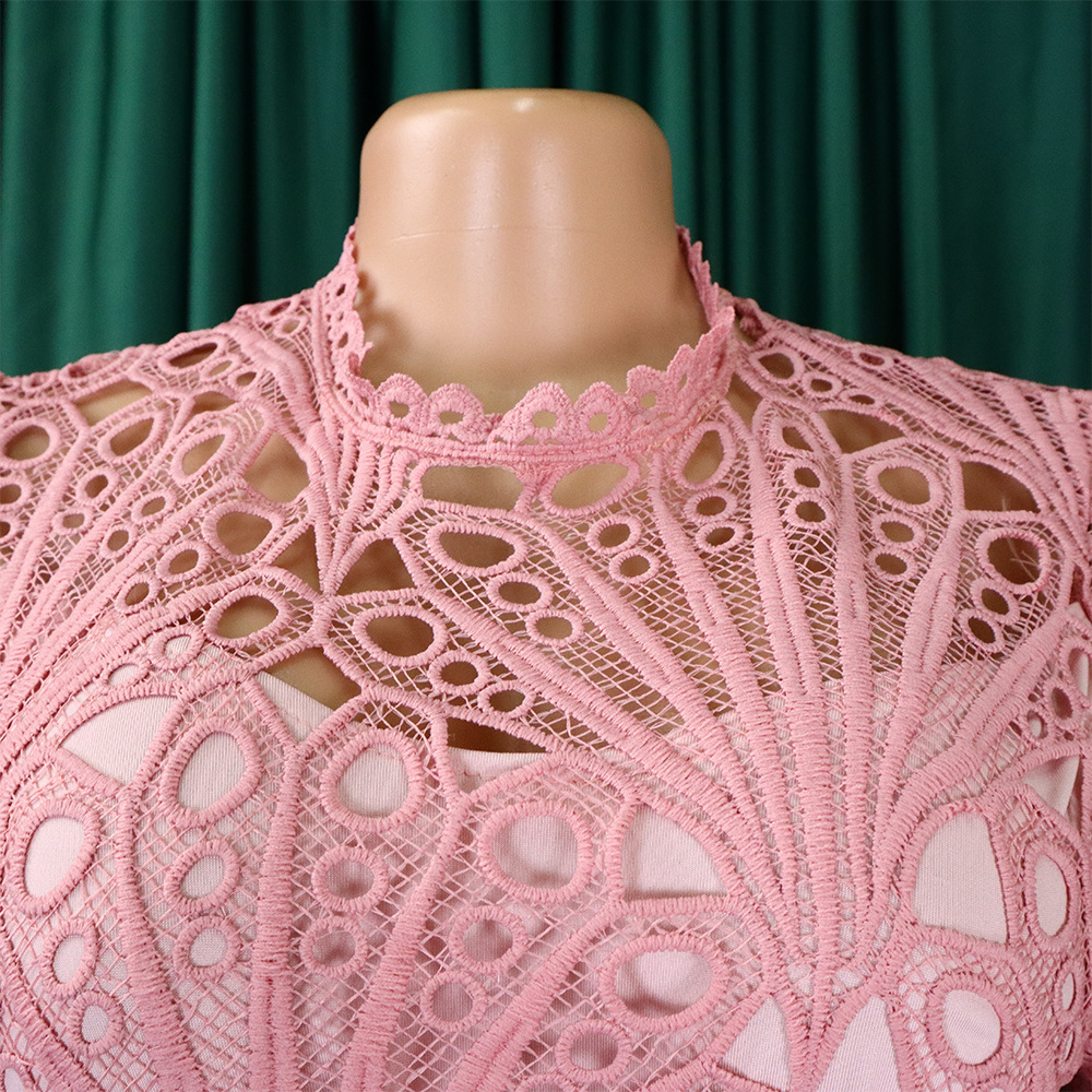 Summer plus size lace crochet sexy hollow pleated dress