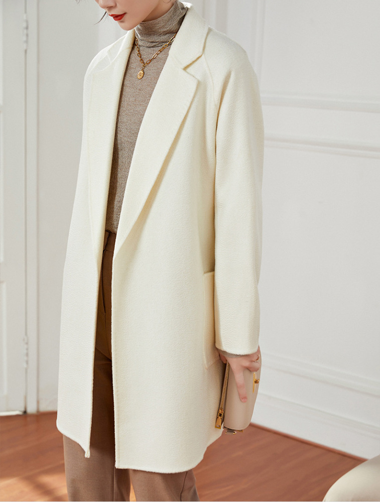 European product Aloe white water wave pattern double-sided cashmere coat female small fall and winter short section tweed coat young models