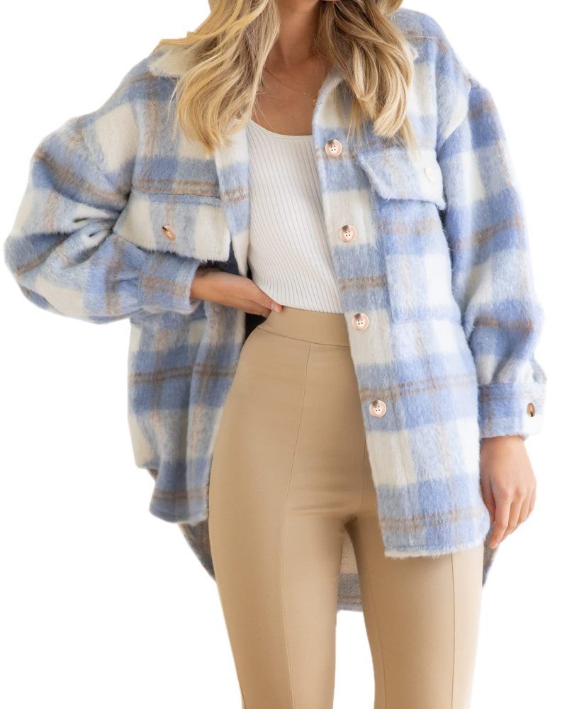 2024 fall and winter new women's plaid mohair coat tweed thick coat