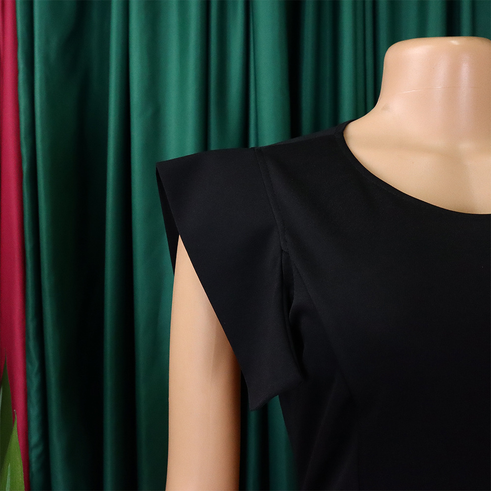 2024 Summer New Short Sleeve Package Hip Tight Temperament Tongle Split Bright Edge Foreign Trade Dresses