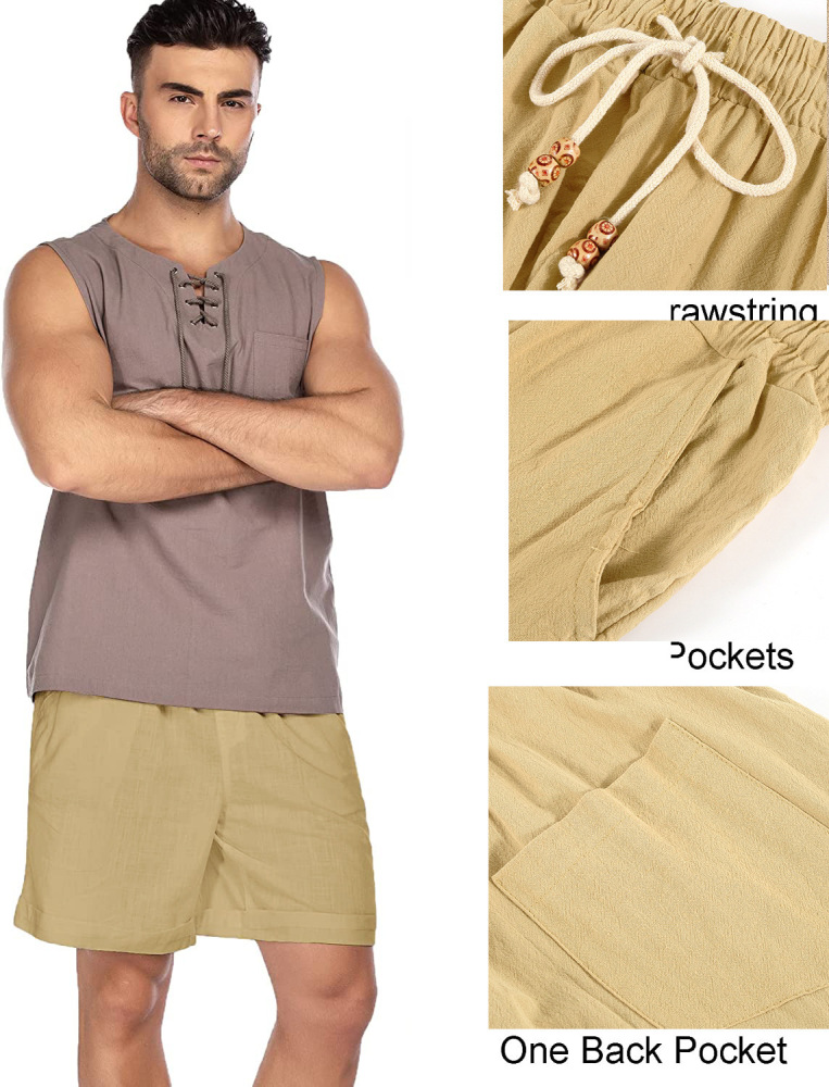 2024 new summer men's cotton and linen large size pocket casual fashion shorts five-quarter pants