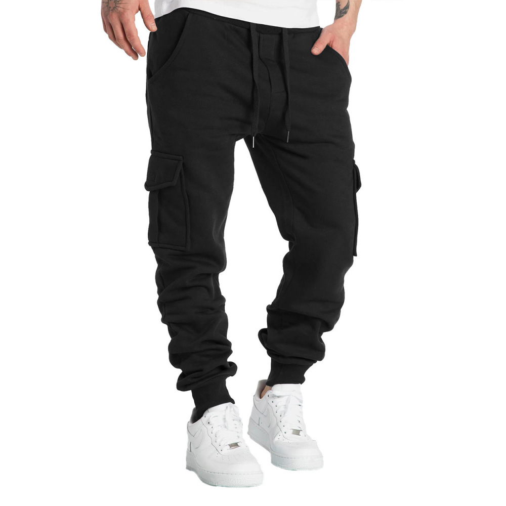 New autumn and winter velvet men's overalls, men's multi-pocket pants, sports trendy casual trousers