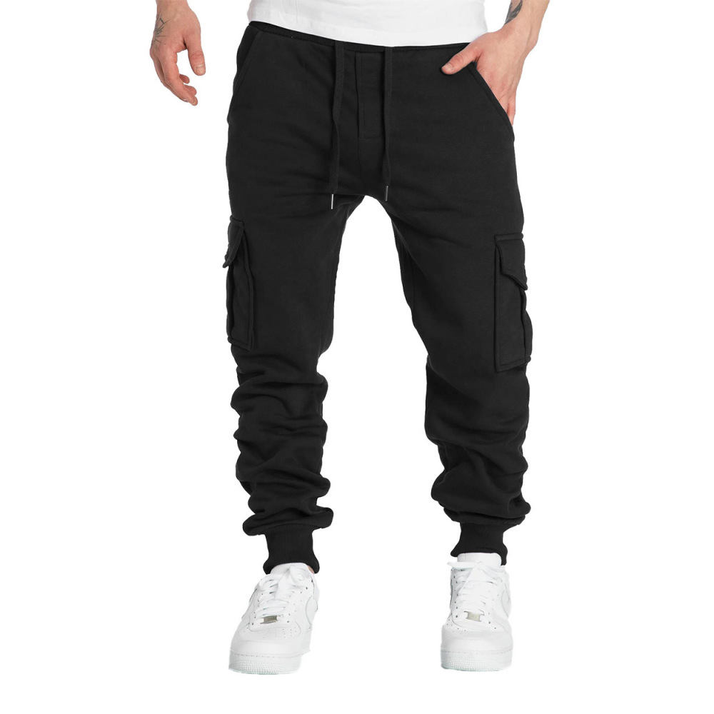 New autumn and winter velvet men's overalls, men's multi-pocket pants, sports trendy casual trousers