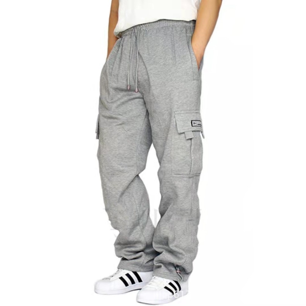 New sports and leisure trousers with ankles and multiple pockets and laces for men's loose overalls trousers