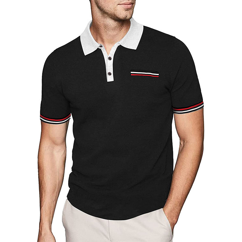 New POLO shirt men's lapel top color matching fashion large size men's T-shirt