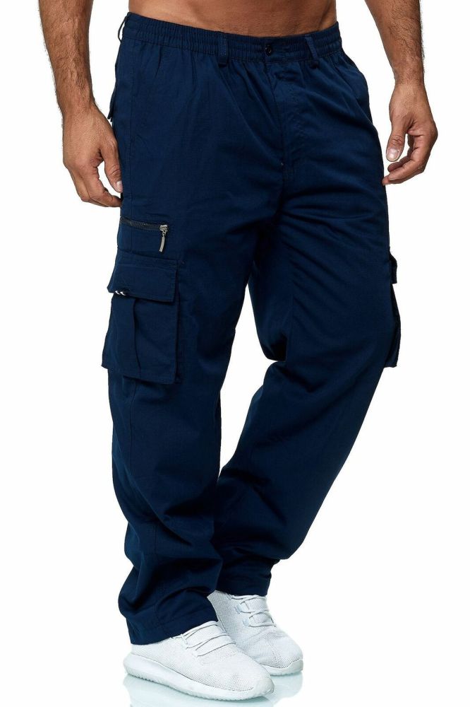 Casual multi-pocket loose straight overalls outdoor trousers fitness pants