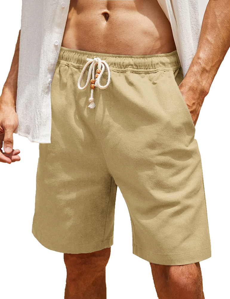 2024 new summer men's cotton and linen large size pocket casual fashion shorts five-quarter pants