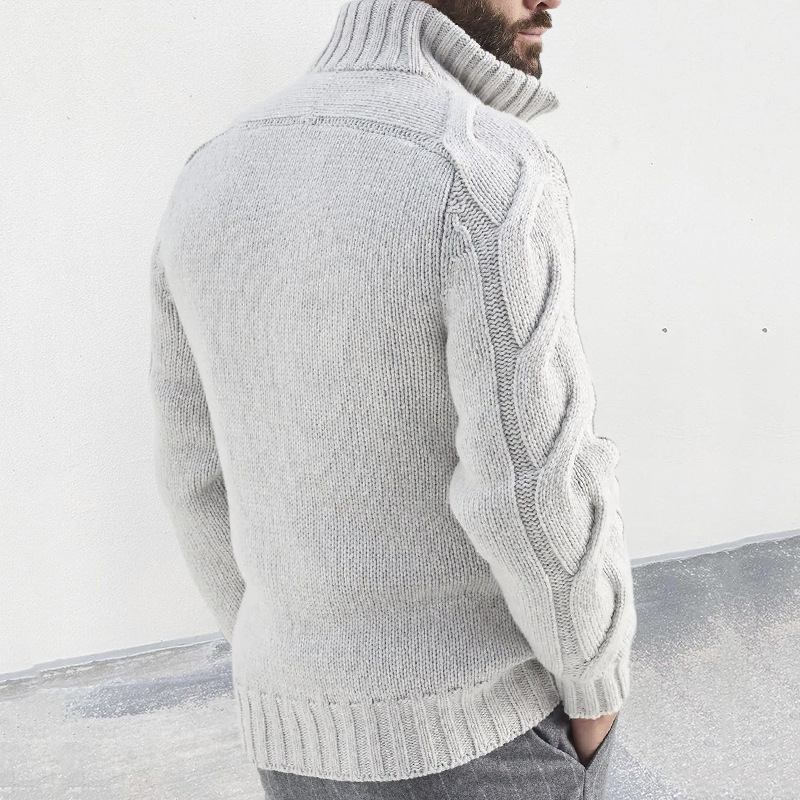 2024 new autumn and winter turtleneck sweater cardigan cable zipper long-sleeved knitted jacket men's clothing