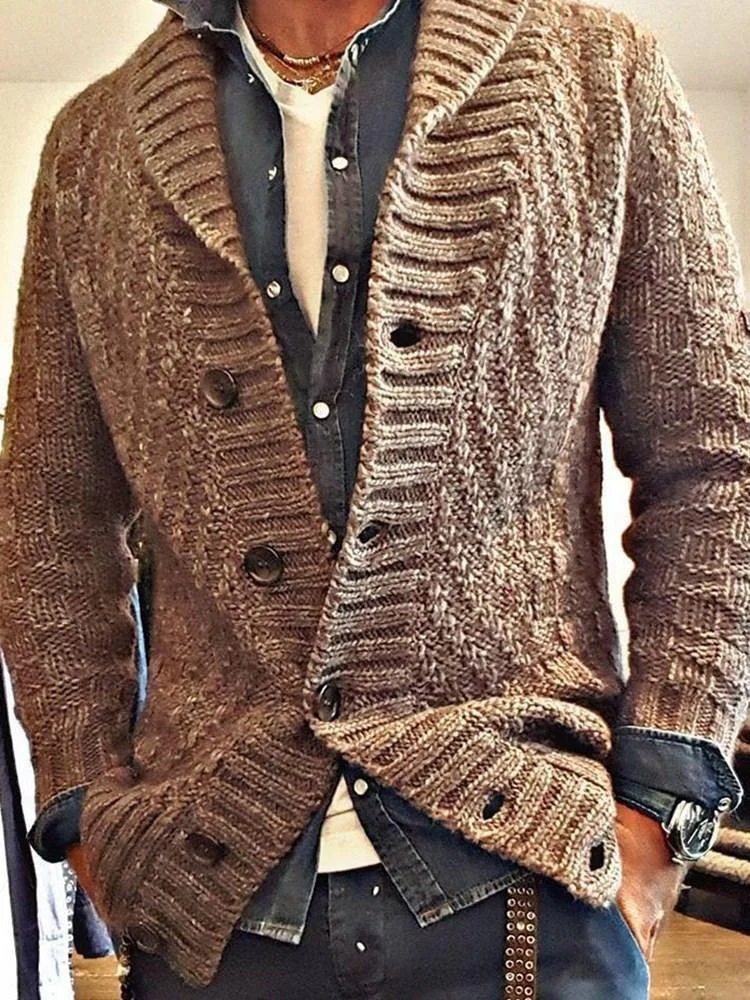 2024 new autumn and winter sweater men's retro lapel knitted jacket sweater cardigan men's clothing