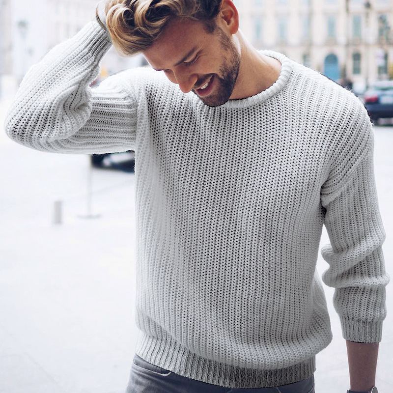 Sweater autumn and winter European and American men's pullover 2024 solid color knitted tops plus size men's clothing