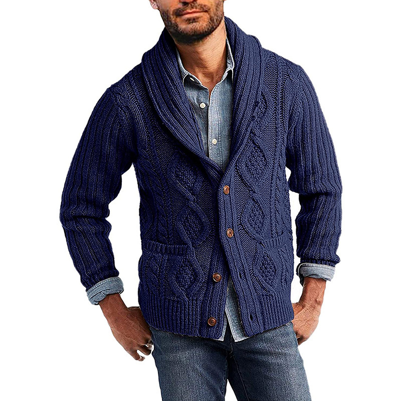 2024 Sweater Men's Autumn and Winter Solid Color Long Sleeve Knitted Jacket Sweater Men