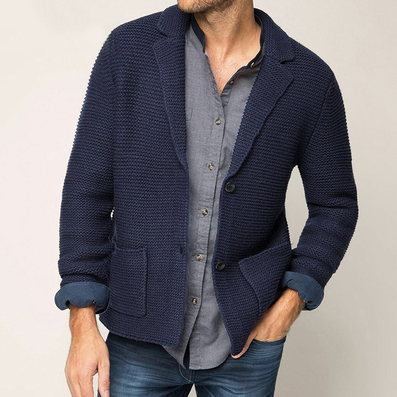 2024 new autumn and winter sweater cardigan men's lapel knitted suit jacket men's clothing