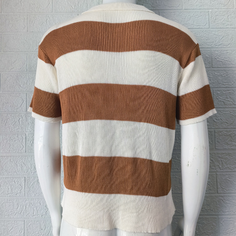 2024 New Polo Shirt Men's Color Blocked Short Sleeve Lapel Knitted Sweater Muscle Men's Wear