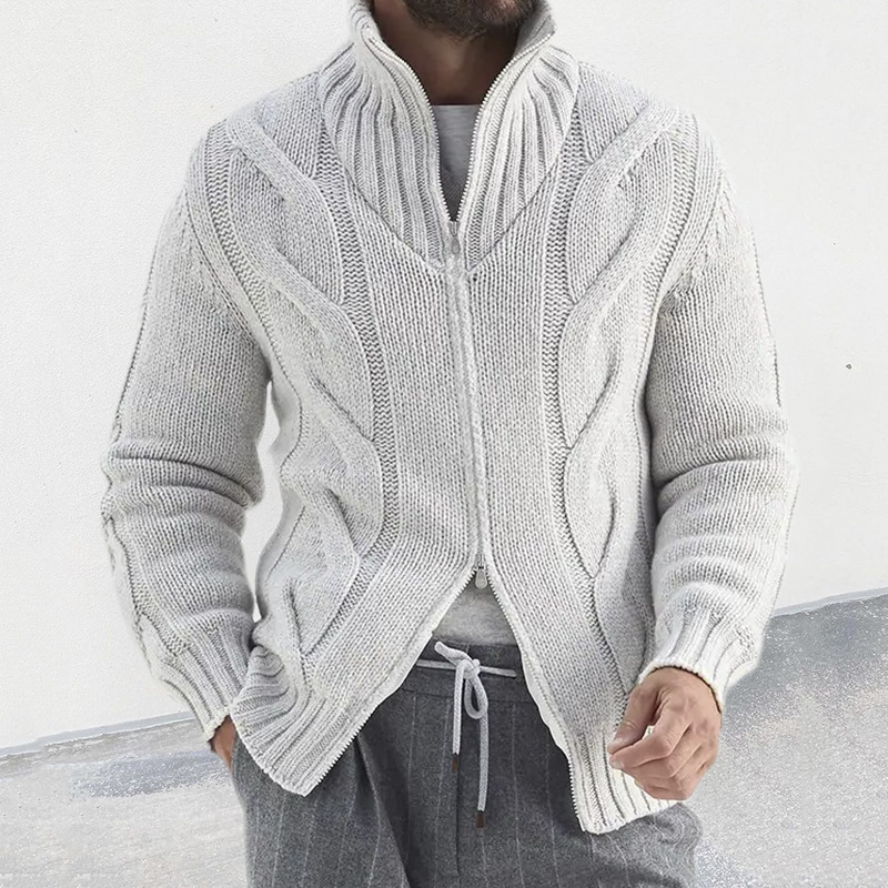 2024 new autumn and winter turtleneck sweater cardigan cable zipper long-sleeved knitted jacket men's clothing