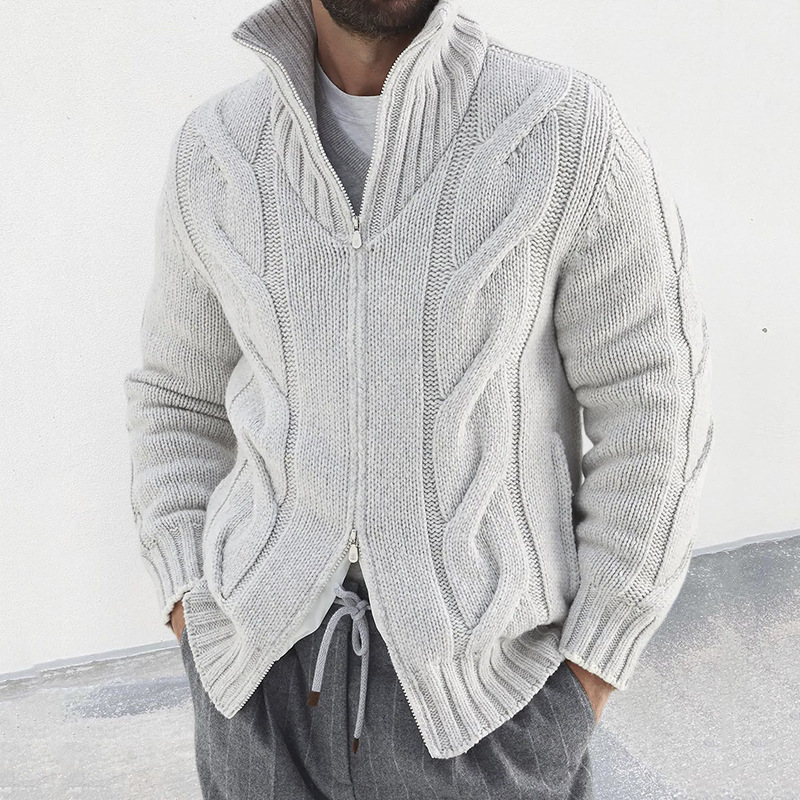 2024 new autumn and winter turtleneck sweater cardigan cable zipper long-sleeved knitted jacket men's clothing