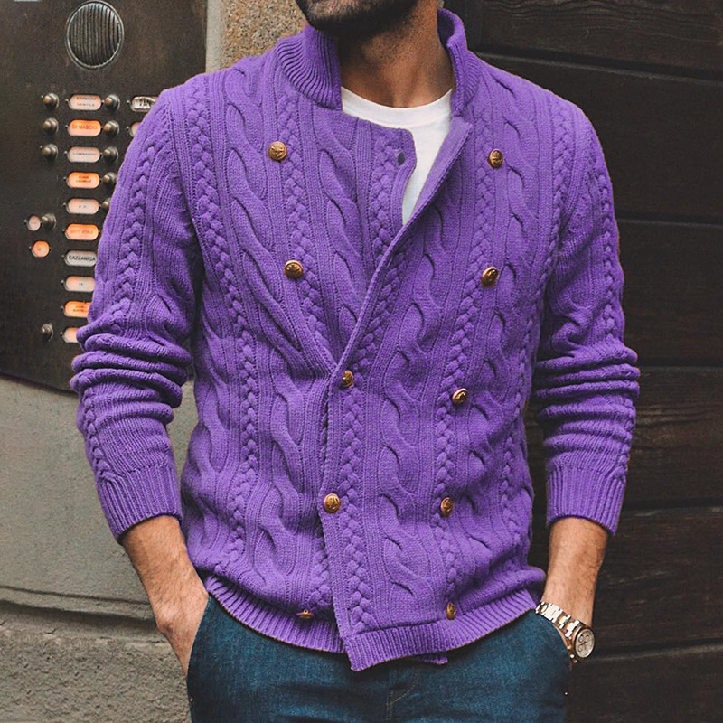Sweater solid color half turtleneck double breasted knitted sweater jacket 2024 autumn and winter new cardigan men's clothing