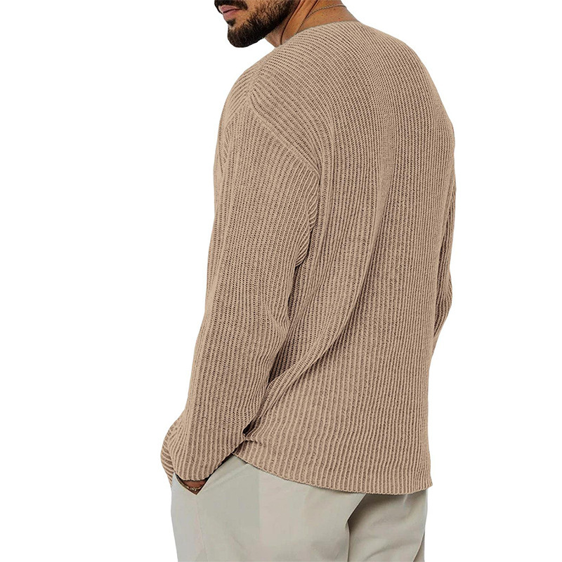 V-neck sweater men's solid color long-sleeved fashion knitted sweater autumn and winter men's clothing