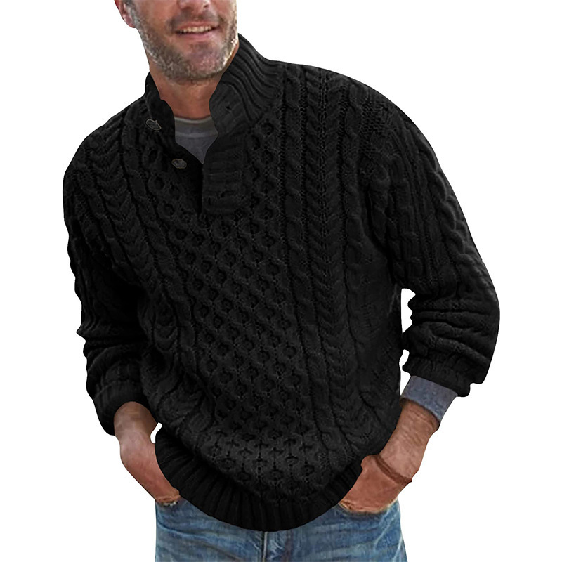 2024 Autumn and Winter New Sweater Men's Solid Color Half Turtle Collar Slim Long Sleeve Knitted Sweater Men's Clothing