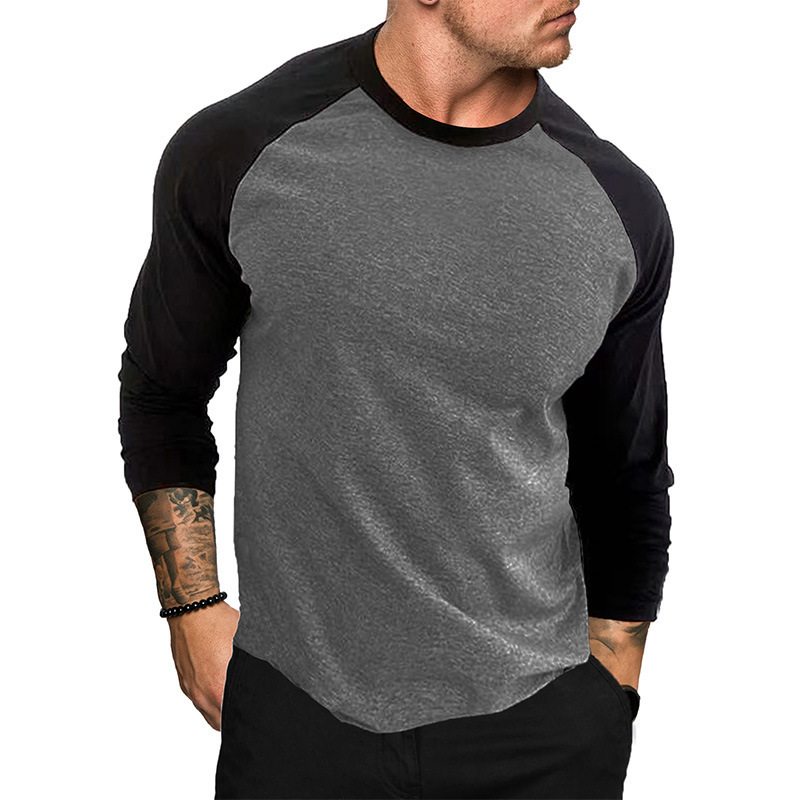 2024 new men's cross-border spring and autumn large size raglan sleeve T-shirt men's casual long-sleeved T-shirt