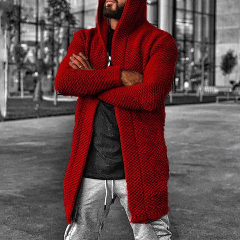 2024 autumn and winter men's cardigan solid color hooded turtleneck sweater jacket men's clothing